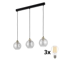 LED Lustr na lanku DEVI 3xE27/15W/230V černá/čirá