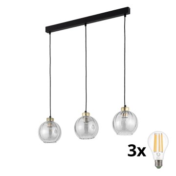 LED Lustr na lanku DEVI 3xE27/15W/230V černá/čirá