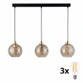 LED Lustr na lanku DEVI 3xE27/15W/230V černá/kouřová béžová