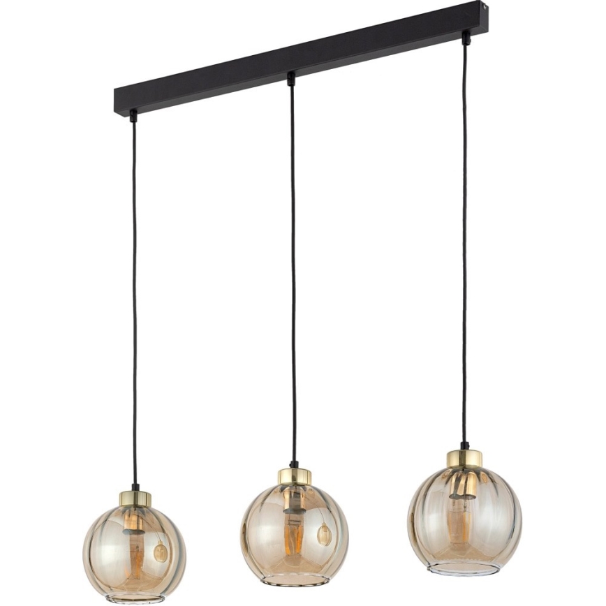 LED Lustr na lanku DEVI 3xE27/15W/230V černá/kouřová béžová