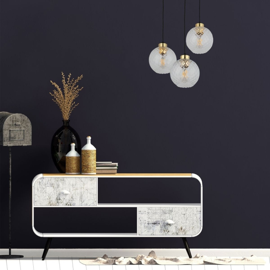 LED Lustr na lanku DEVON 3xE27/15W/230V černá/čirá