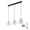 LED Lustr na lanku DEVON 3xE27/15W/230V černá/čirá