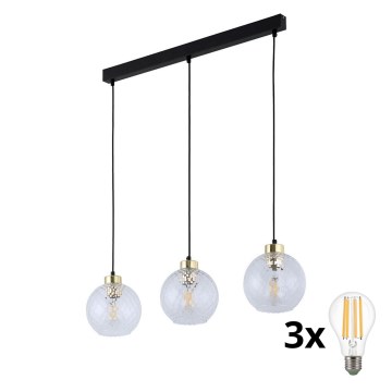 LED Lustr na lanku DEVON 3xE27/15W/230V černá/čirá