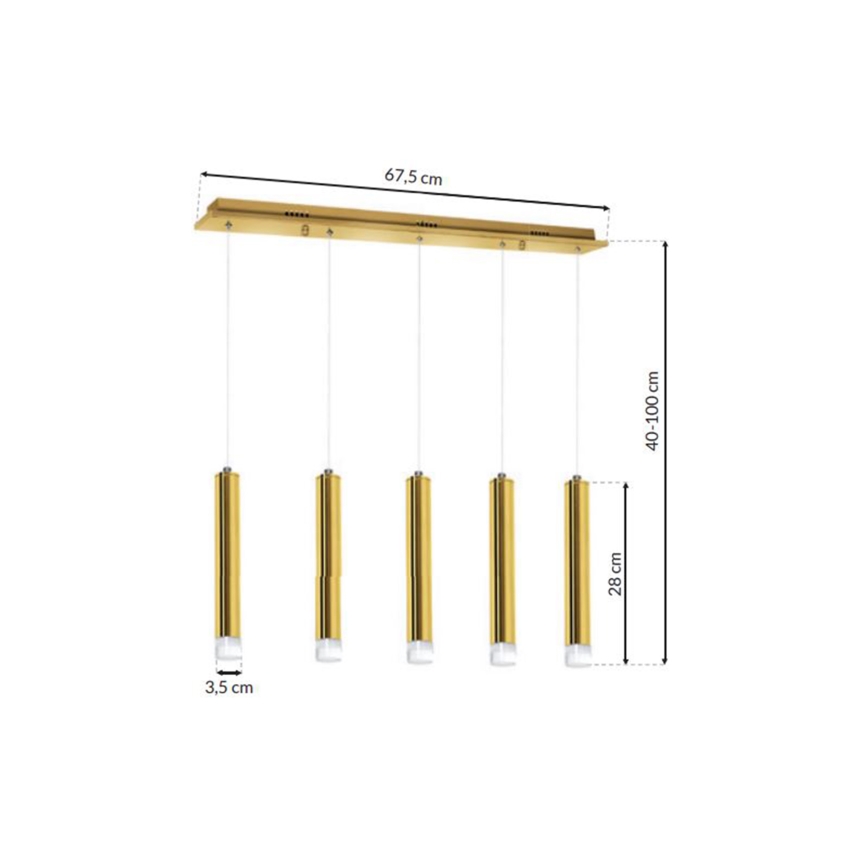 LED Lustr na lanku GOLDIE 5xLED/25W/230V zlatá