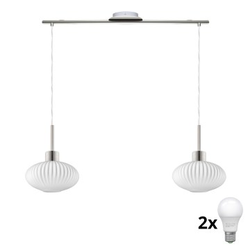 LED Lustr na lanku HARMA 2xE27/60W/230V matný chrom/bílá