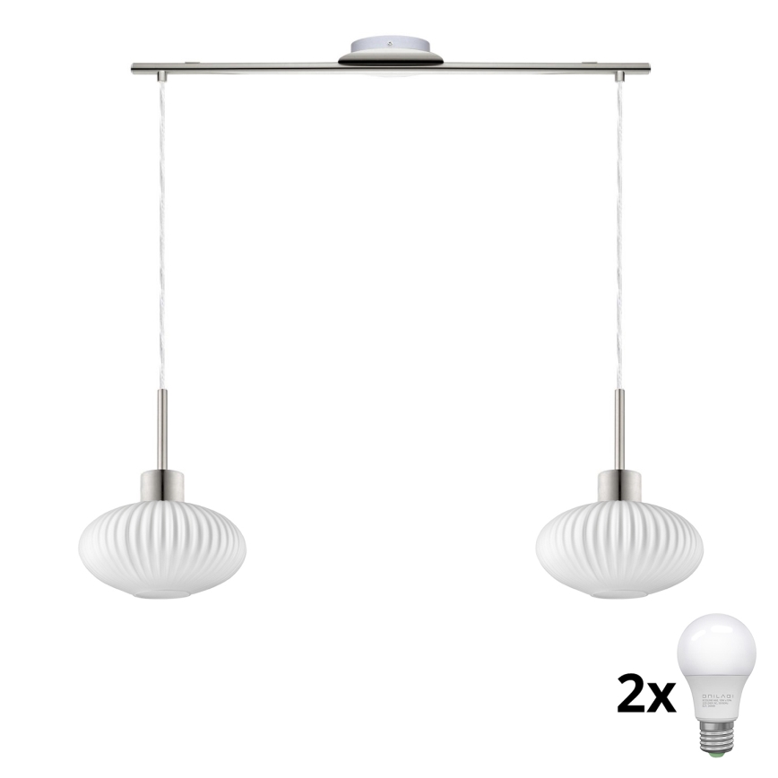 LED Lustr na lanku HARMA 2xE27/60W/230V matný chrom/bílá