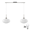 LED Lustr na lanku HARMA 2xE27/60W/230V matný chrom/bílá