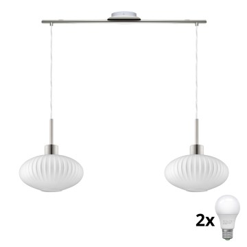 LED Lustr na lanku HARMA 2xE27/60W/230V matný chrom/bílá