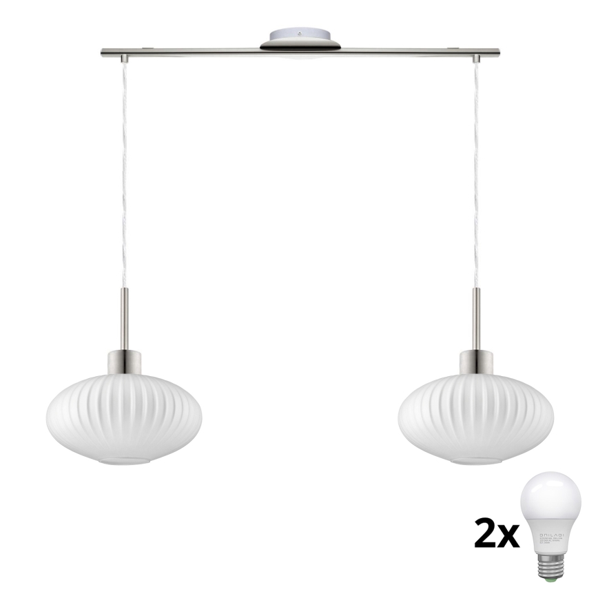 LED Lustr na lanku HARMA 2xE27/60W/230V matný chrom/bílá