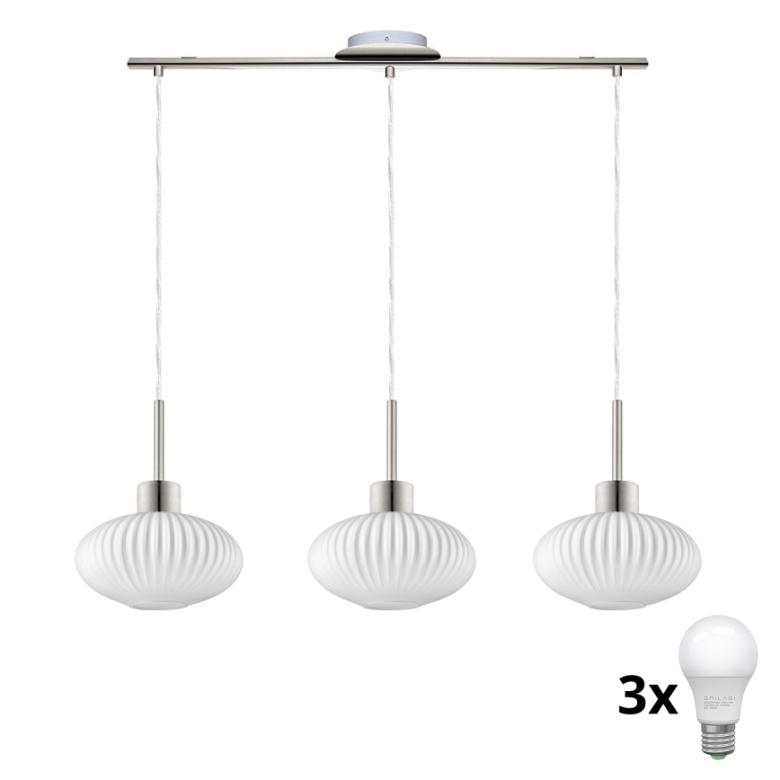 LED Lustr na lanku HARMA 3xE27/60W/230V matný chrom/bílá