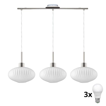 LED Lustr na lanku HARMA 3xE27/60W/230V matný chrom/bílá