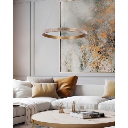 LED Lustr na lanku HASHIM LED/34W/230V pr. 60 cm měděná
