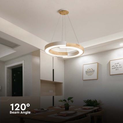 LED Lustr na lanku LED/32W/230V 3000K bílá/dřevo