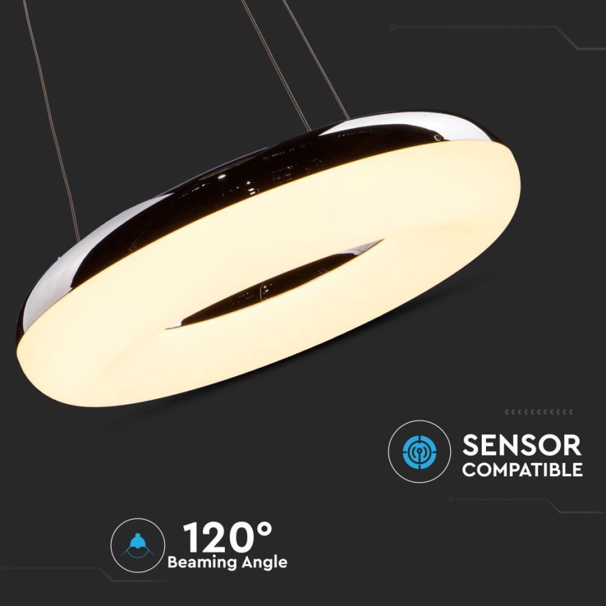 LED Lustr na lanku LED/40W/230V 3000K pr. 40 cm lesklý chrom