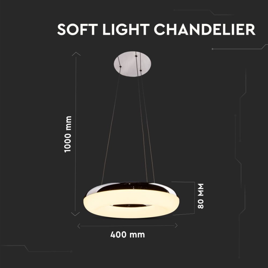 LED Lustr na lanku LED/40W/230V 3000K pr. 40 cm lesklý chrom