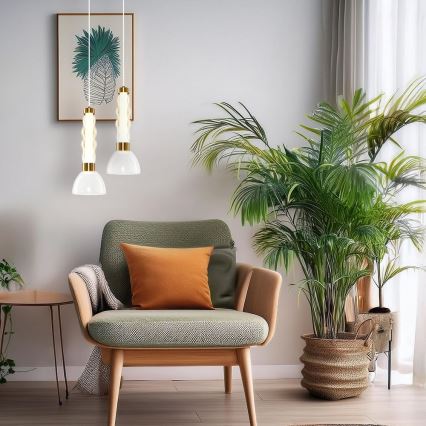 LED Lustr na lanku LUCCO LED/13W/230V pr. 15 cm zlatá