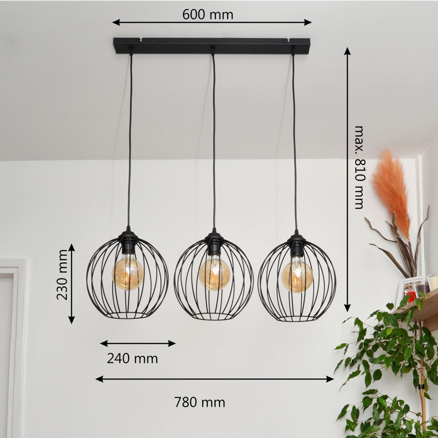 LED Lustr na lanku MERCURE 3xE27/15W/230V