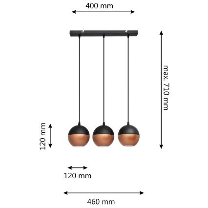 LED Lustr na lanku MIDWAY 3xGU10/4,8W/230V černá/měděná