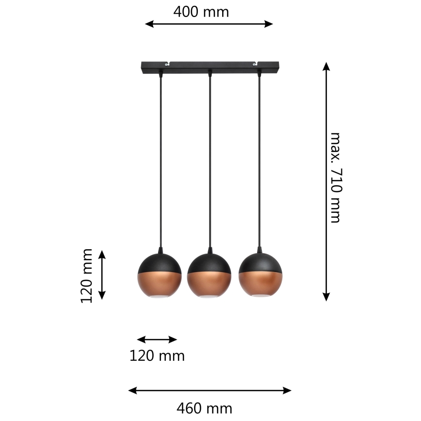LED Lustr na lanku MIDWAY 3xGU10/4,8W/230V černá/měděná