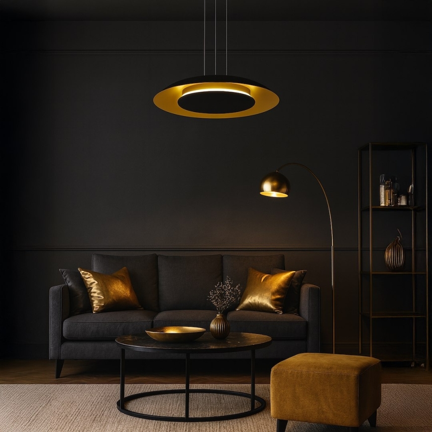 LED Lustr na lanku PIATTINO LED/30W/230V 2700/3200/4000K pr. 40 cm černá/zlatá