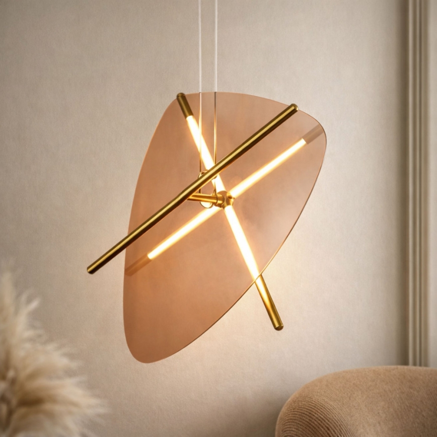 LED Lustr na lanku RELAX LED/15W/230V zlatá/kouřová hnědá