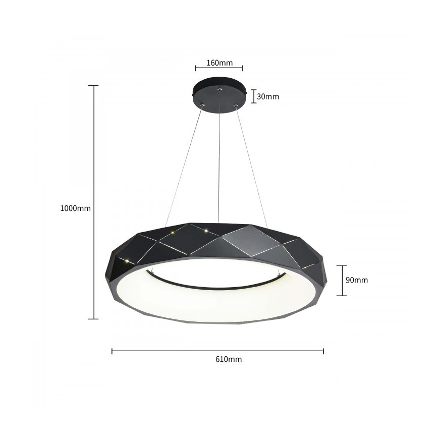 LED Lustr na lanku REUS LED/36W/230V 4000K pr. 61 cm černá
