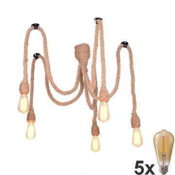 LED Lustr na lanku ROPE CASA 5xE27/10W/230V pavouk