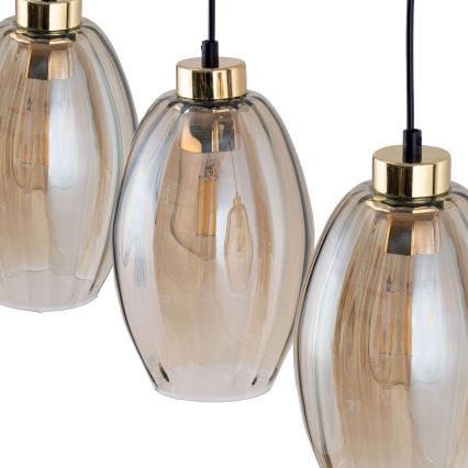 LED Lustr na lanku SEBO 1xE27/15W/230V černá/kouřová béžová