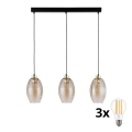 LED Lustr na lanku SEBO 3xE27/15W/230V černá/kouřová béžová