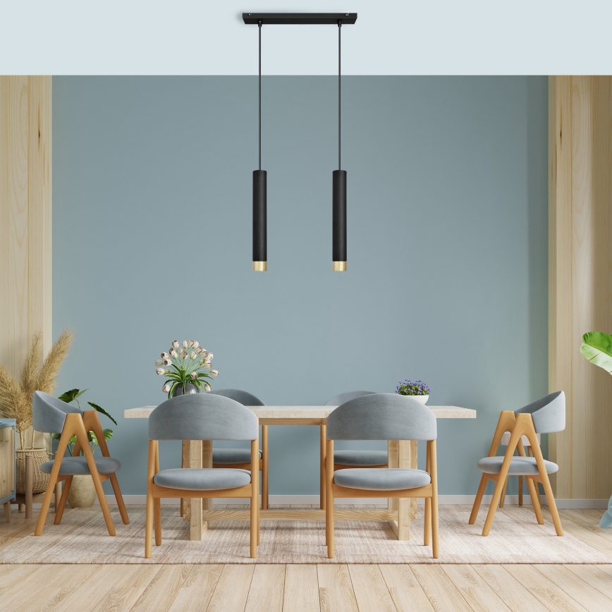 LED Lustr na lanku TUBA 2xGU10/4,8W/230V černá/zlatá