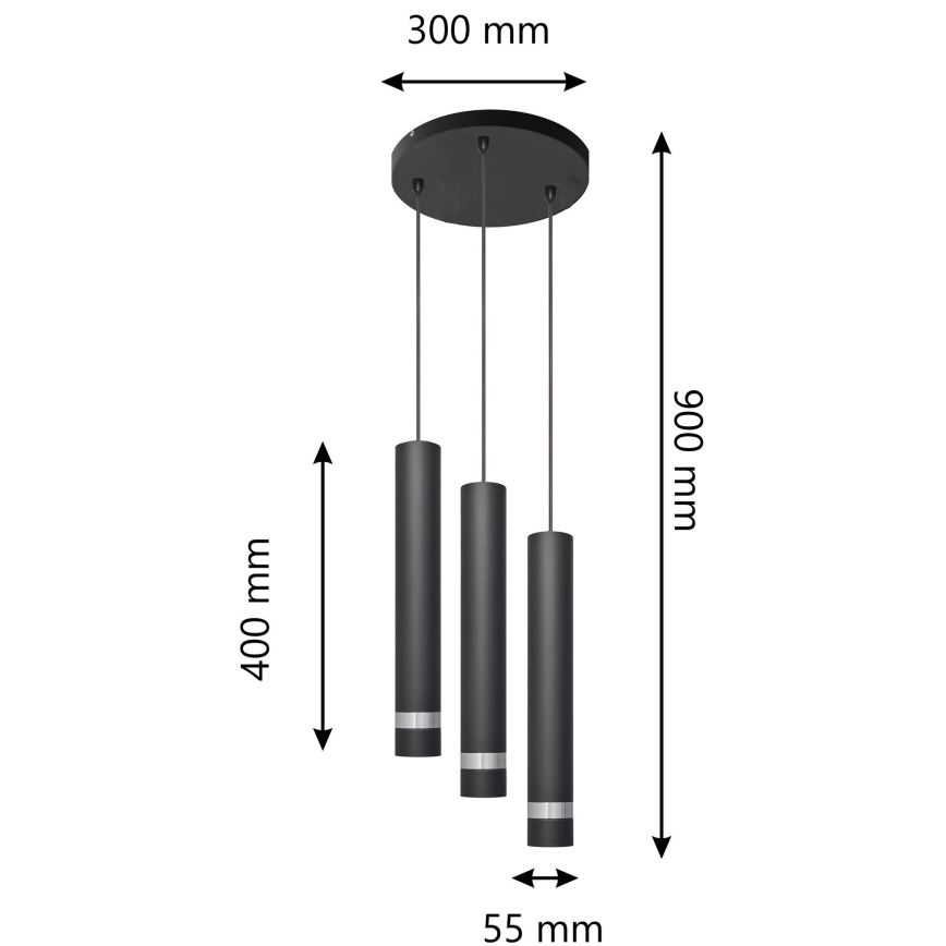 LED Lustr na lanku TUBA 3xGU10/4,8W/230V černá/lesklý chrom