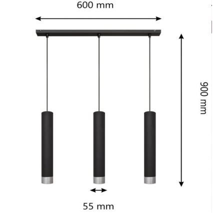 LED Lustr na lanku TUBA 3xGU10/4,8W/230V černá/lesklý chrom