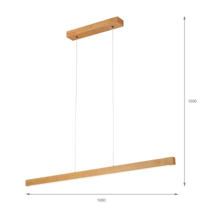 LED Lustr na lanku VERDE LED/18W/230V 3000K 106 cm dub