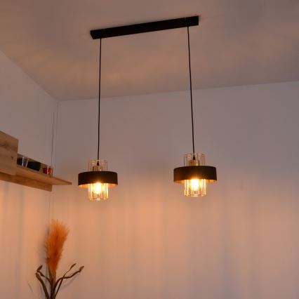LED Lustr na lanku VOLTA 2xE27/15W/230V černá/rose gold