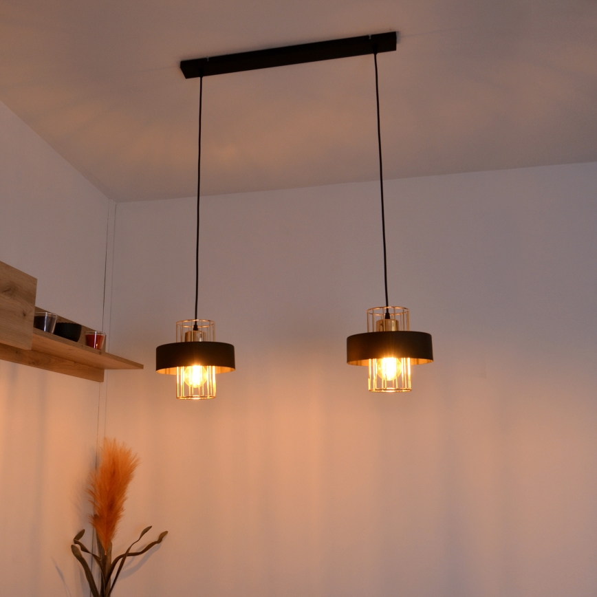 LED Lustr na lanku VOLTA 2xE27/15W/230V černá/rose gold
