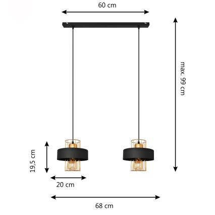 LED Lustr na lanku VOLTA 2xE27/15W/230V černá/zlatá
