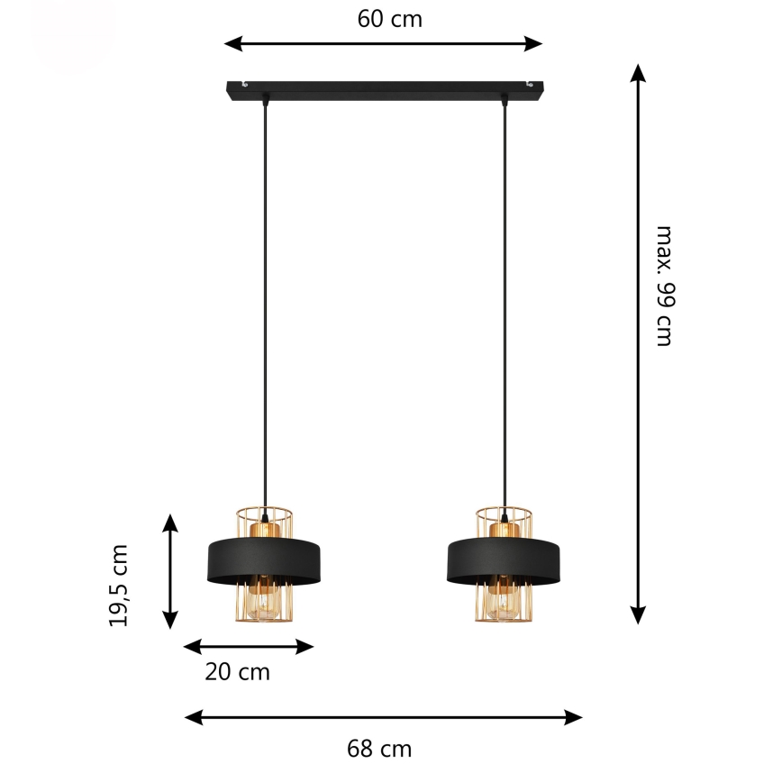 LED Lustr na lanku VOLTA 2xE27/15W/230V černá/zlatá