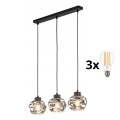LED Lustr na lanku ZULIA 3xE27/15W/230V černá/kouřová černá