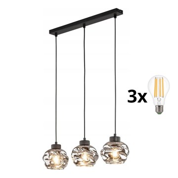 LED Lustr na lanku ZULIA 3xE27/15W/230V černá/kouřová černá