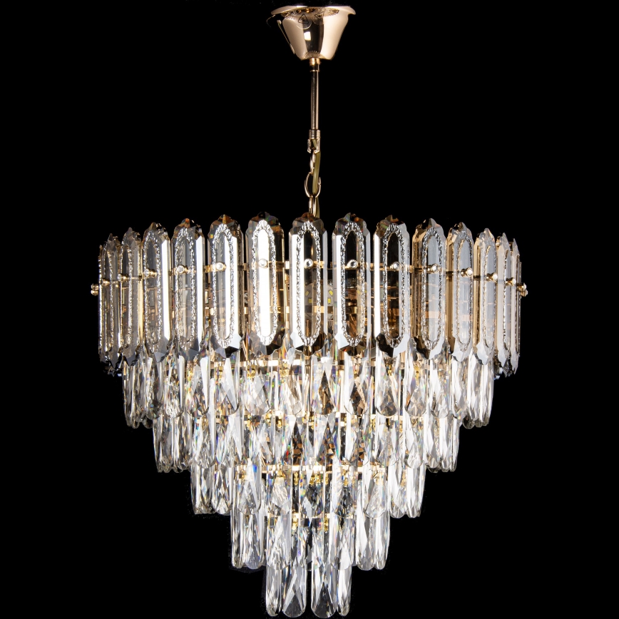 LED Lustr na řetězu 9xE27/60W/230V + 6xLED/6W pr. 50 cm zlatá