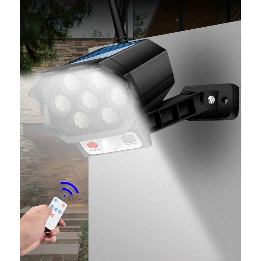 LED Maketa bezpečnostní kamery se senzorem a se solárním panelem LED/5W/5,5V 800 mAh IP65 + dálkové ovládání