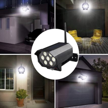 LED Maketa bezpečnostní kamery se senzorem a se solárním panelem LED/5W/5,5V 800 mAh IP65 + dálkové ovládání