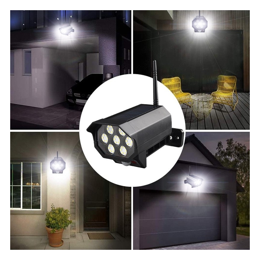 LED Maketa bezpečnostní kamery se senzorem a se solárním panelem LED/5W/5,5V 800 mAh IP65 + dálkové ovládání