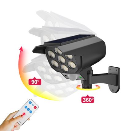 LED Maketa bezpečnostní kamery se senzorem a se solárním panelem LED/5W/5,5V 800 mAh IP65 + dálkové ovládání