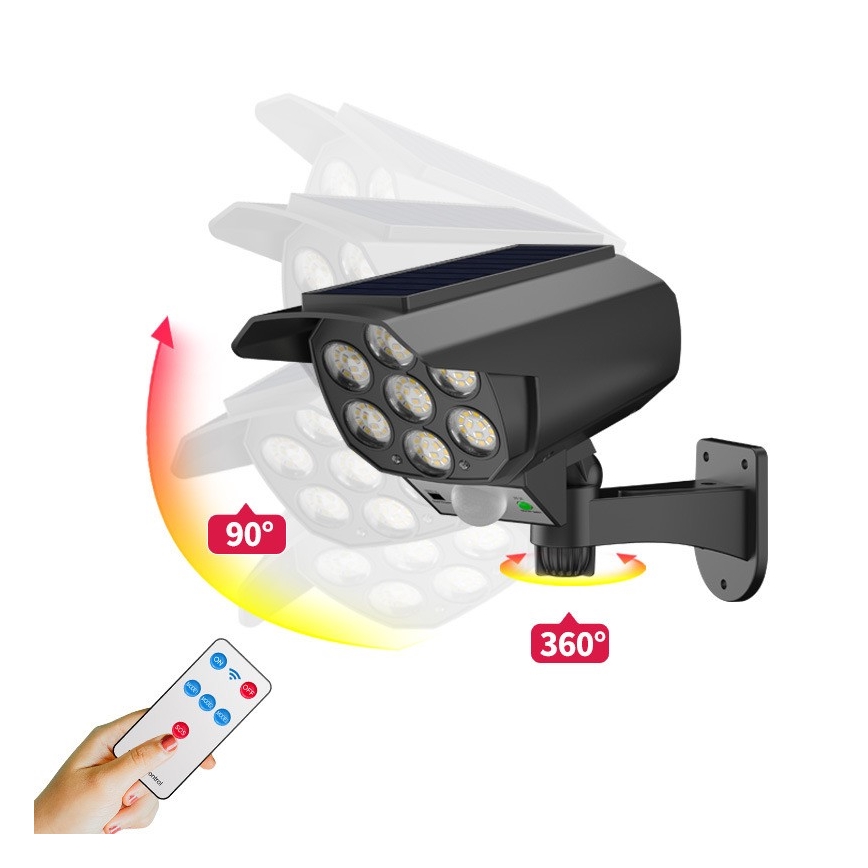 LED Maketa bezpečnostní kamery se senzorem a se solárním panelem LED/5W/5,5V 800 mAh IP65 + dálkové ovládání