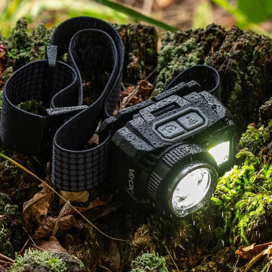 LED Stmívatelná nabíjecí čelovka se senzorem a červeným světlem LED/6W/5V/3xAAA IP44 500 lm 1200 mAh