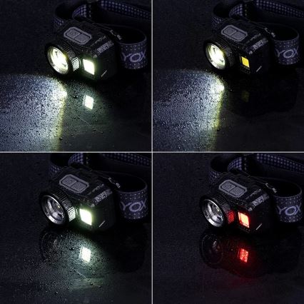 LED Stmívatelná nabíjecí čelovka se senzorem a červeným světlem LED/6W/5V/3xAAA IP44 500 lm 1200 mAh