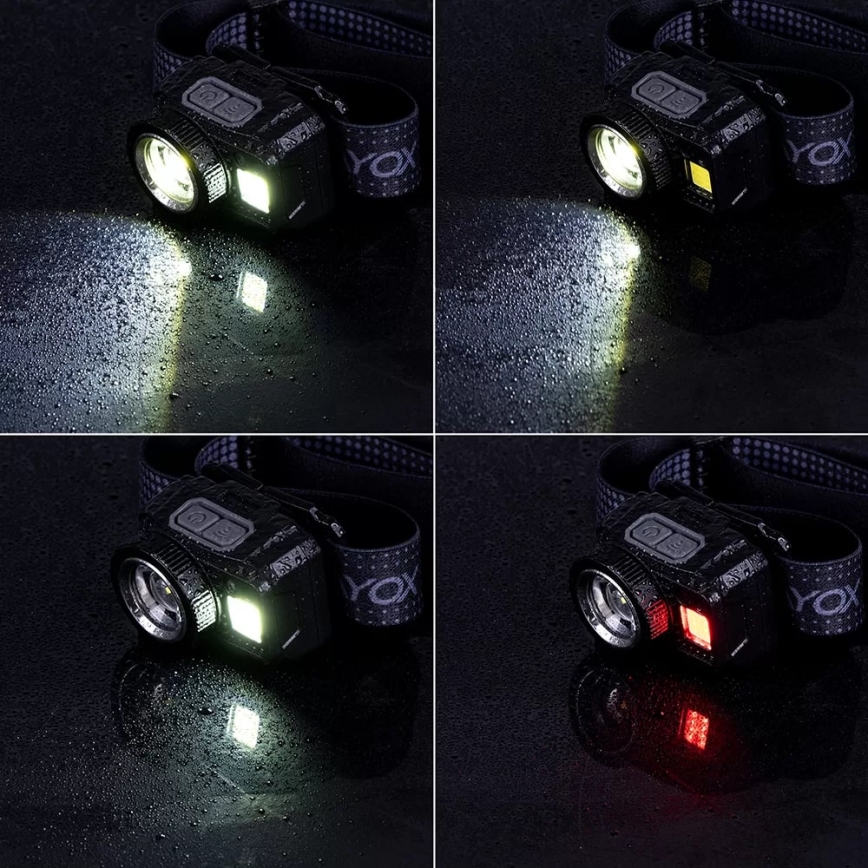 LED Stmívatelná nabíjecí čelovka se senzorem a červeným světlem LED/6W/5V/3xAAA IP44 500 lm 1200 mAh