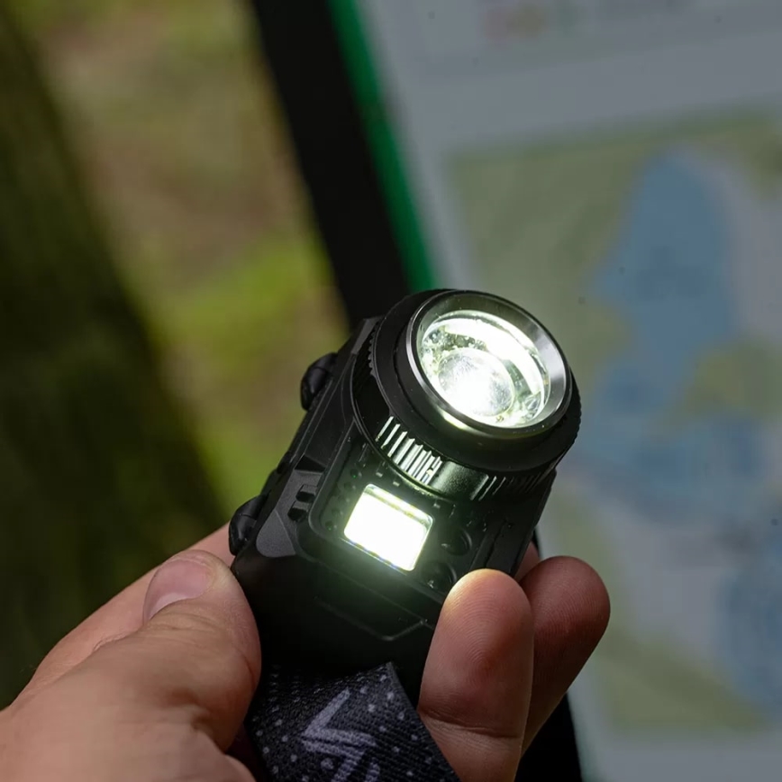 LED Stmívatelná nabíjecí čelovka se senzorem a červeným světlem LED/6W/5V/3xAAA IP44 500 lm 1200 mAh
