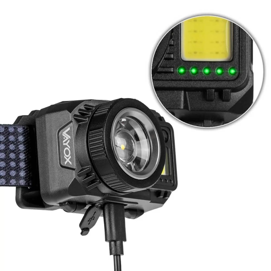 LED Stmívatelná nabíjecí čelovka se senzorem a červeným světlem LED/6W/5V/3xAAA IP44 500 lm 1200 mAh